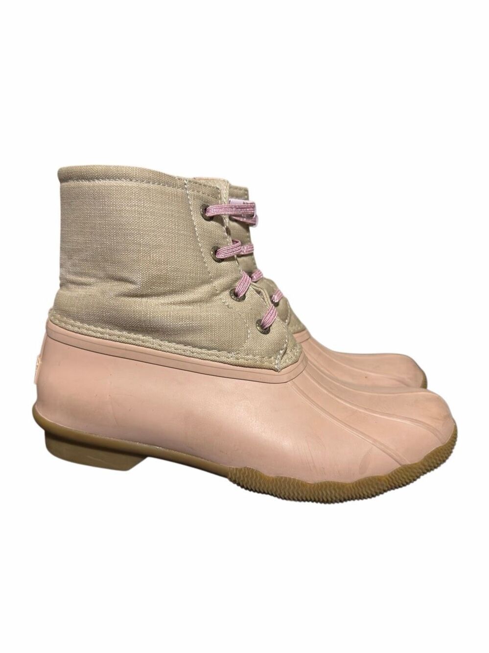 Sperry Saltwater Duck Boot Beige Linen Light Pink Womens Size 7